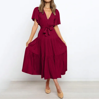 Vintage Maxikleid Mit Tiefem V-Ausschnitt