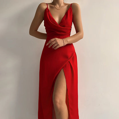 Tiefer Ausschnitt, Sommerkleid Aus Satin