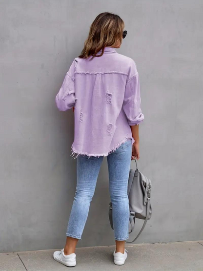 Jeansjacke Für Damen İn Großen Größen Mit Zerrissenen Details