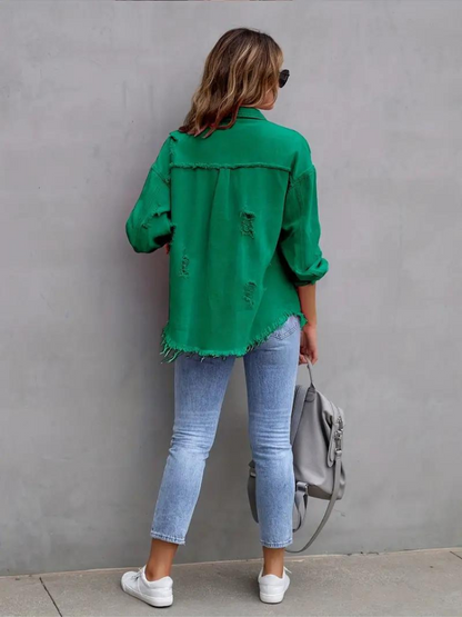Jeansjacke Für Damen İn Großen Größen Mit Zerrissenen Details