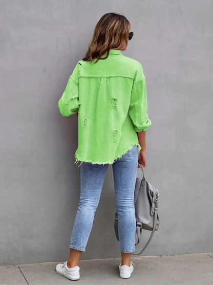 Jeansjacke Für Damen İn Großen Größen Mit Zerrissenen Details