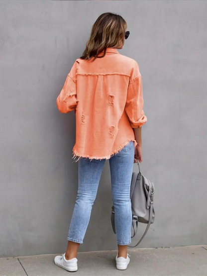 Jeansjacke Für Damen İn Großen Größen Mit Zerrissenen Details