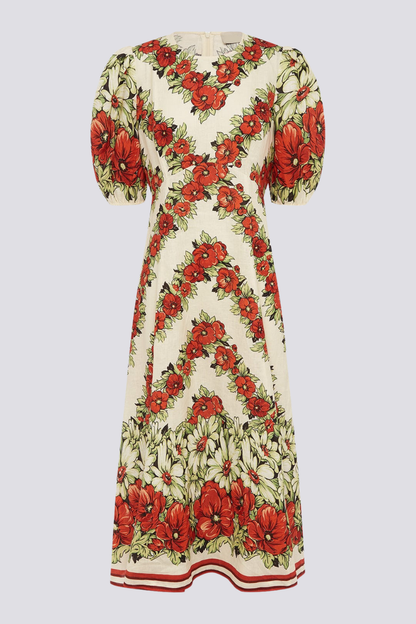 Rotes Maxikleid Mit Blumenmuster Und Rundhalsausschnitt