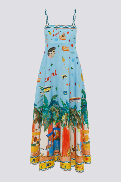 Maxikleid Mit Spaghettiträgern Und Graffiti-Muster
