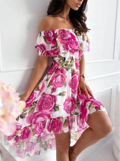 Schulterfreies Midikleid Mit Blumenmuster