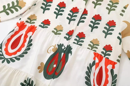 Gemustertes Maxikleid Mit Hemdkragen