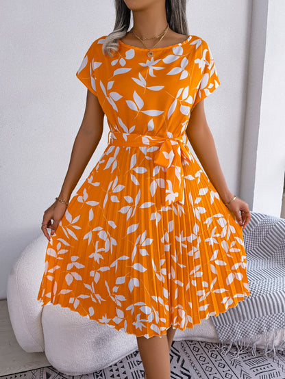Gemustertes Midikleid Mit Rundhalsausschnitt