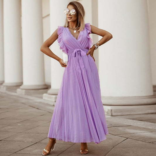 Kurzärmliges Maxikleid Mit V-Ausschnitt