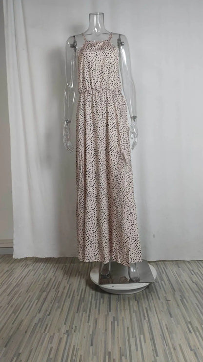 Sommer Sexy Ärmelloses Polka Dot Taille Schlitz Strap Kleid