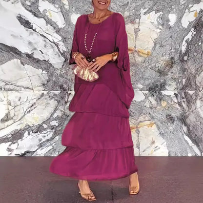 Plus-Size-Kleid Mit Rundhalsausschnitt Und Fledermausärmel-Detail