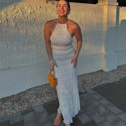 Stilvolles Neckholder-Kleid, Lang, Rückenfrei, Ärmellos, Lässig, Sommer-Strandkleid