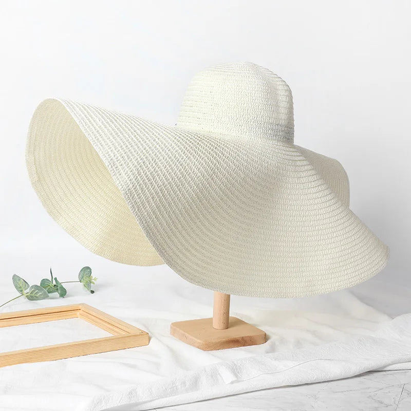 Uv-Geschützter, Faltbarer Strohhut Mit Breiter Krempe, 70 Cm, Für Sommer, Strand Und Reisen –