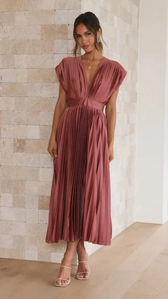 Elegantes Plisseekleid – Feminines V-Ausschnitt-Design