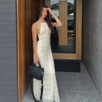 Stilvolles Neckholder-Kleid, Lang, Rückenfrei, Ärmellos, Lässig, Sommer-Strandkleid
