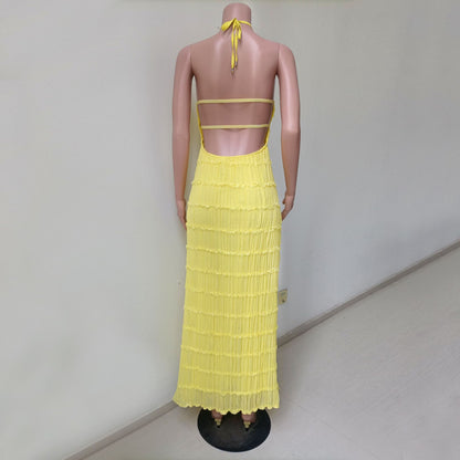Stilvolles Neckholder-Kleid, Lang, Rückenfrei, Ärmellos, Lässig, Sommer-Strandkleid