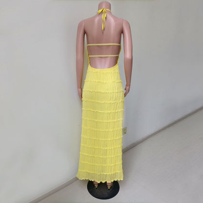Stilvolles Neckholder-Kleid, Lang, Rückenfrei, Ärmellos, Lässig, Sommer-Strandkleid