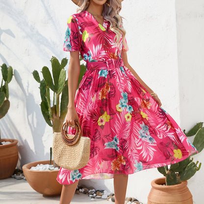 Wickel-Midikleid Mit Blumenmuster Und Gürtel