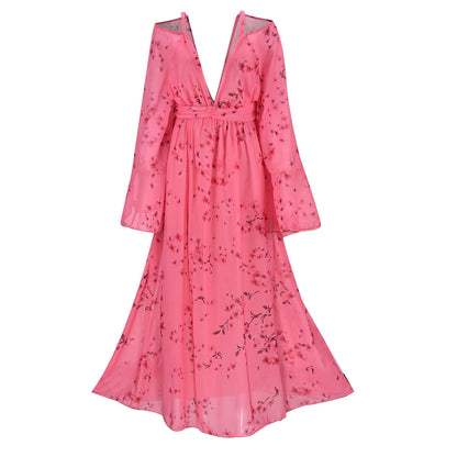 Rosa Chiffon-Maxikleid Mit Blumenmuster