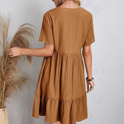 Kurzärmliges Midikleid Mit V-Ausschnitt