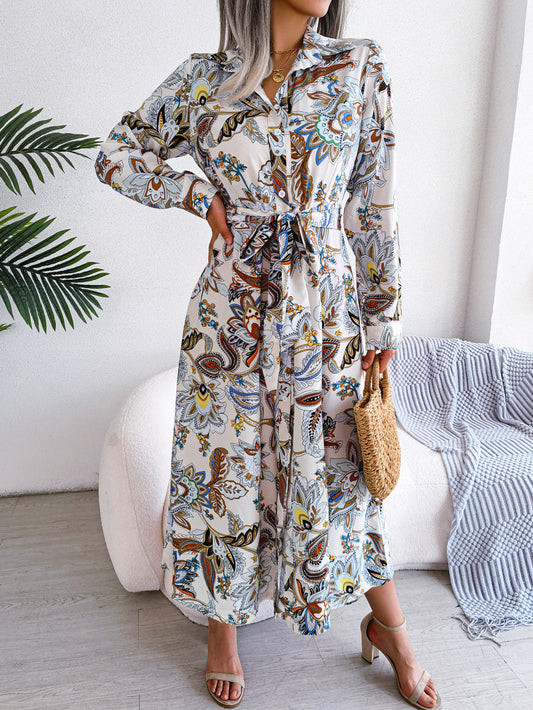 Midikleid Mit Hemdkragen Und Blumenmuster
