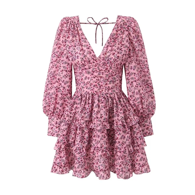 Elegantes Tief Ausgeschnittenes Gemustertes Minikleid