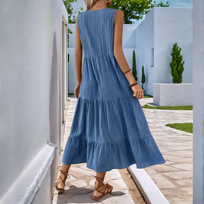 Einfarbiges Und Bequemes Weit Geschnittenes A-Linien-Midikleid