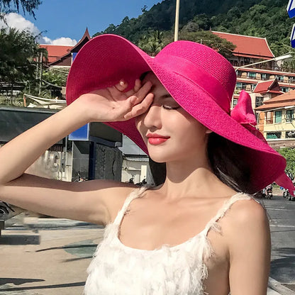 Faltbarer Strandhut Aus Stroh İm Koreanischen Stil Mit Großer Krempe Und Sonnenschutz