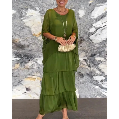 Plus-Size-Kleid Mit Rundhalsausschnitt Und Fledermausärmel-Detail
