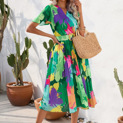 Wickel-Midikleid Mit Blumenmuster Und Gürtel