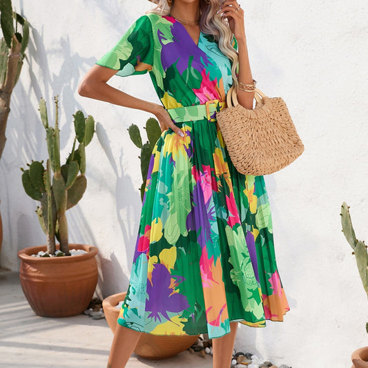 Wickel-Midikleid Mit Blumenmuster Und Gürtel