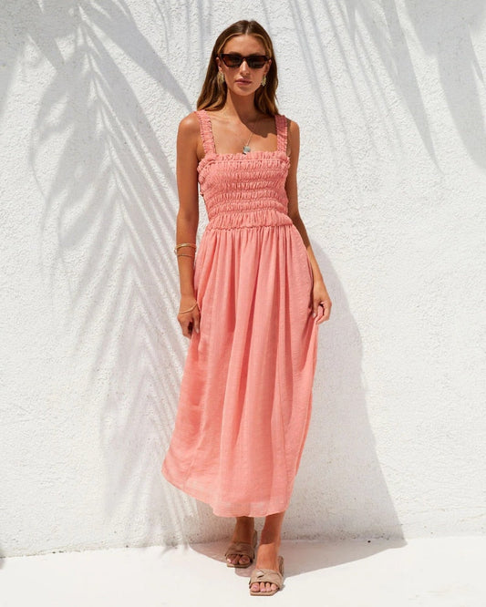 Midikleid Mit Quadratischem Ausschnitt Und Dünnen Trägern