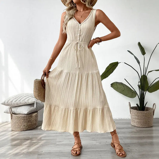 Einfarbiges, Bequemes, Langes A-Linien-Kleid