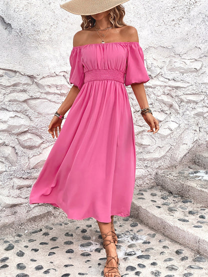 Schulterfreies Rosa Maxikleid