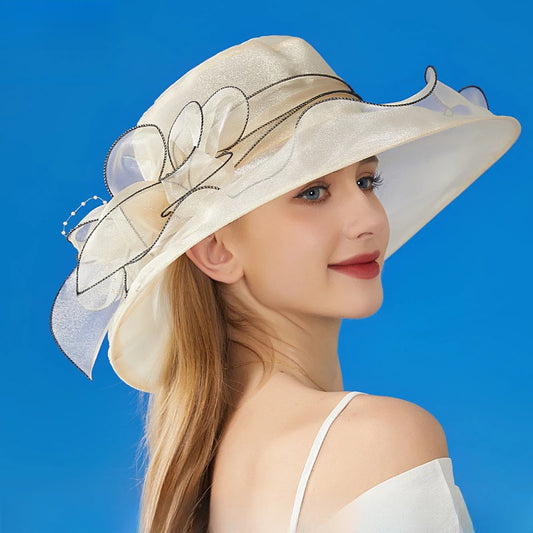 Stilvoller Sommer-Sonnenhut Für Damen, Atmungsaktiv, Gewebte Blume Mit Spitze – 56–58 Cm