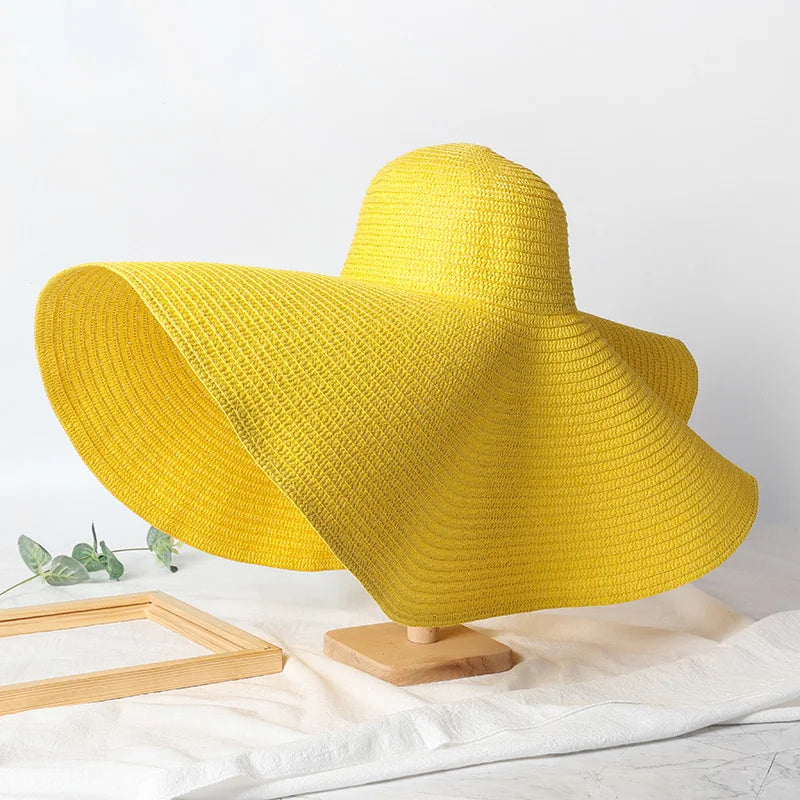 Uv-Geschützter, Faltbarer Strohhut Mit Breiter Krempe, 70 Cm, Für Sommer, Strand Und Reisen –