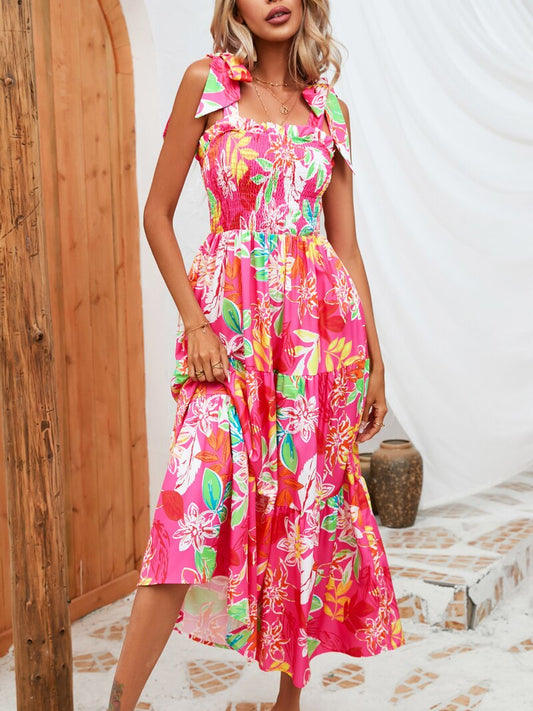 Midikleid Mit Quadratischem Ausschnitt Und Blumenmuster