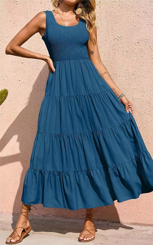 Sommer-Midikleid Mit Spaghettiträgern Und Elastischer Taille