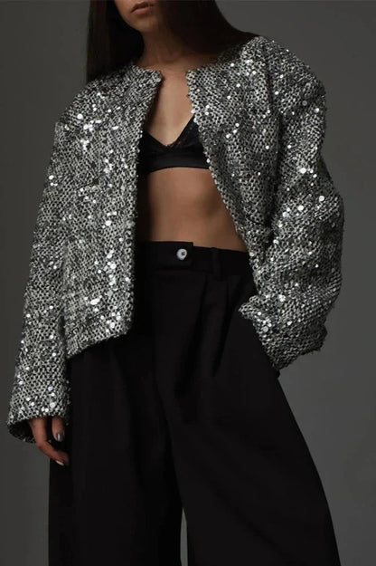 Paillettenjacke Mit Geradem Kragen