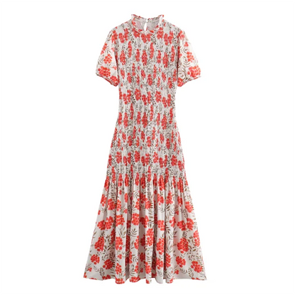 Kurzärmliges Gemustertes Maxikleid