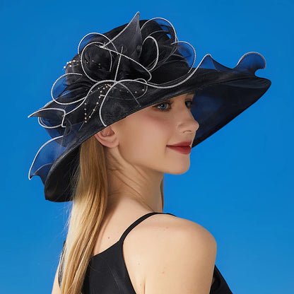 Stilvoller Sommer-Sonnenhut Für Damen, Atmungsaktiv, Gewebte Blume Mit Spitze – 56–58 Cm