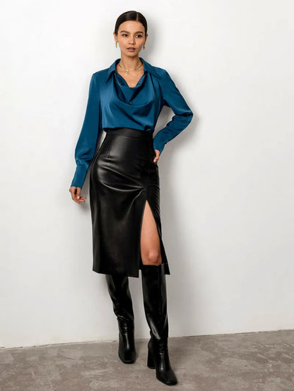Stylischer Winter Midi Lederrock