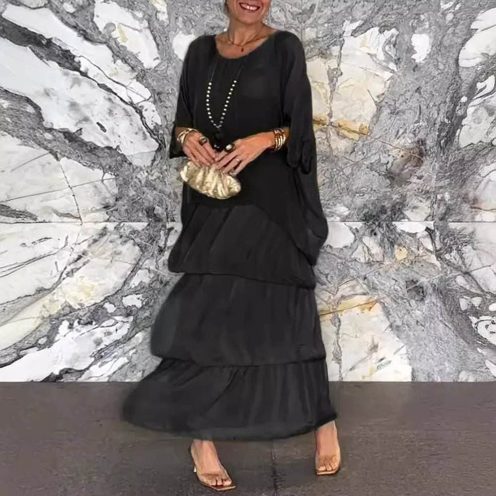 Plus-Size-Kleid Mit Rundhalsausschnitt Und Fledermausärmel-Detail
