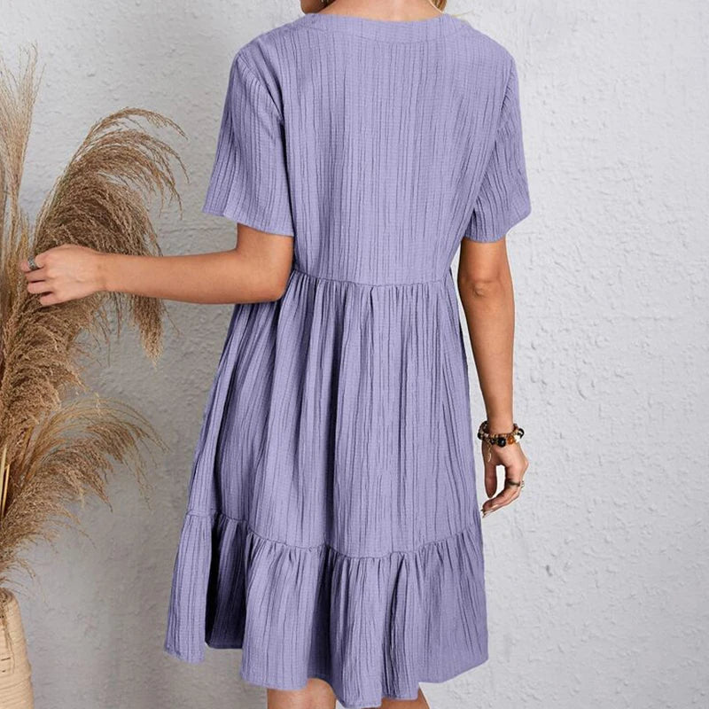 Kurzärmliges Midikleid Mit V-Ausschnitt