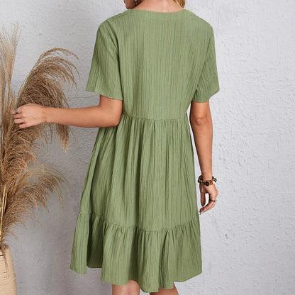 Kurzärmliges Midikleid Mit V-Ausschnitt