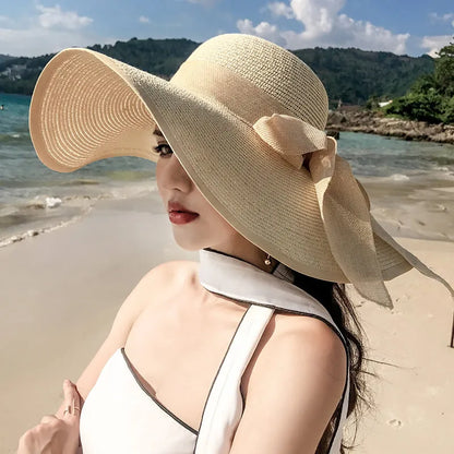 Faltbarer Strandhut Aus Stroh İm Koreanischen Stil Mit Großer Krempe Und Sonnenschutz
