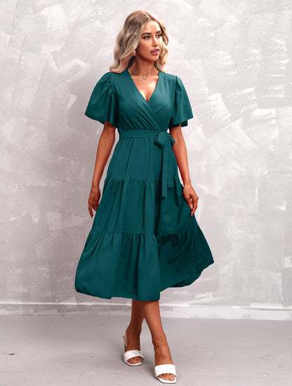 Kurzärmliges Midikleid Mit Volant