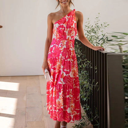 Midikleid Mit Blumenmuster Und One-Shoulder-Träger