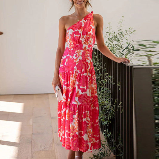 Midikleid Mit Blumenmuster Und One-Shoulder-Träger