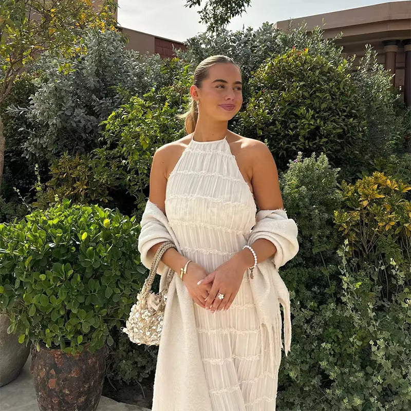 Stilvolles Neckholder-Kleid, Lang, Rückenfrei, Ärmellos, Lässig, Sommer-Strandkleid