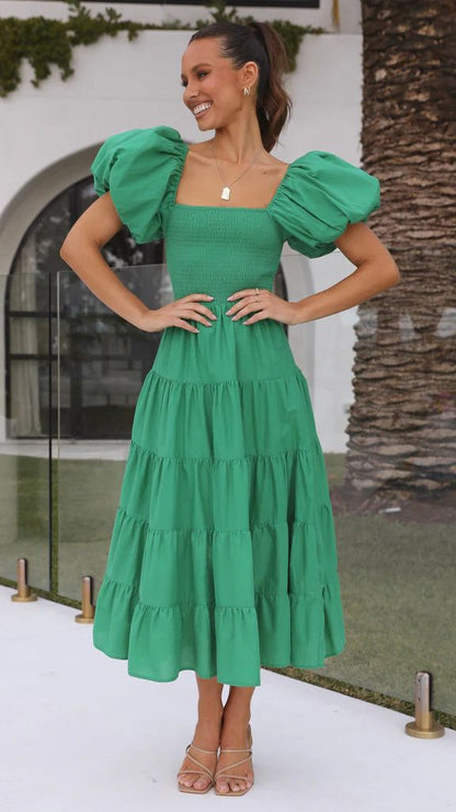 Midikleid Mit Quadratischem Ausschnitt Und Volant-Detail